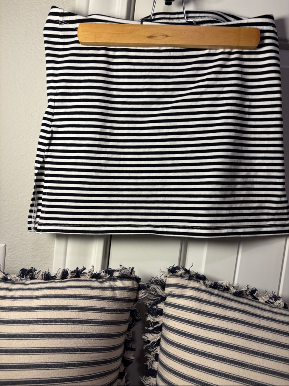 Striped Black and White Cotton Blend Mini Skirt